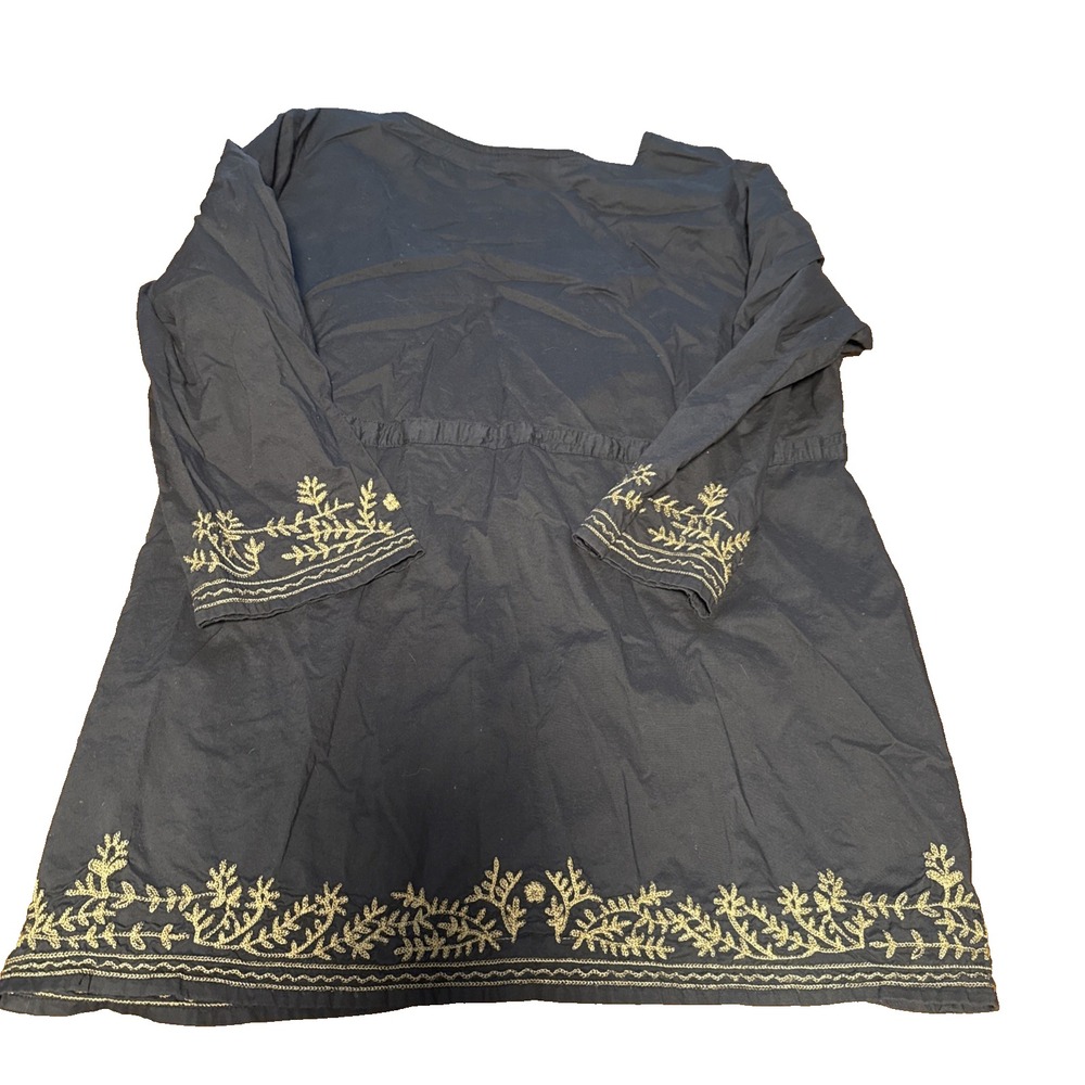 Women's Monroe and Main Blouse Gray Gold Embroidered Draw Waist Size XL Boho - Picture 6 of 6